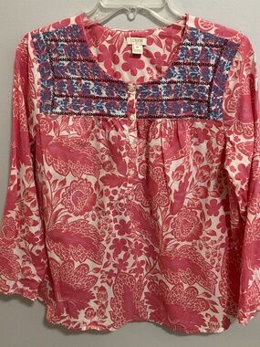 Women’s J. Crew Embroidered Boho Long Sleeve Floral Tunic, Medium